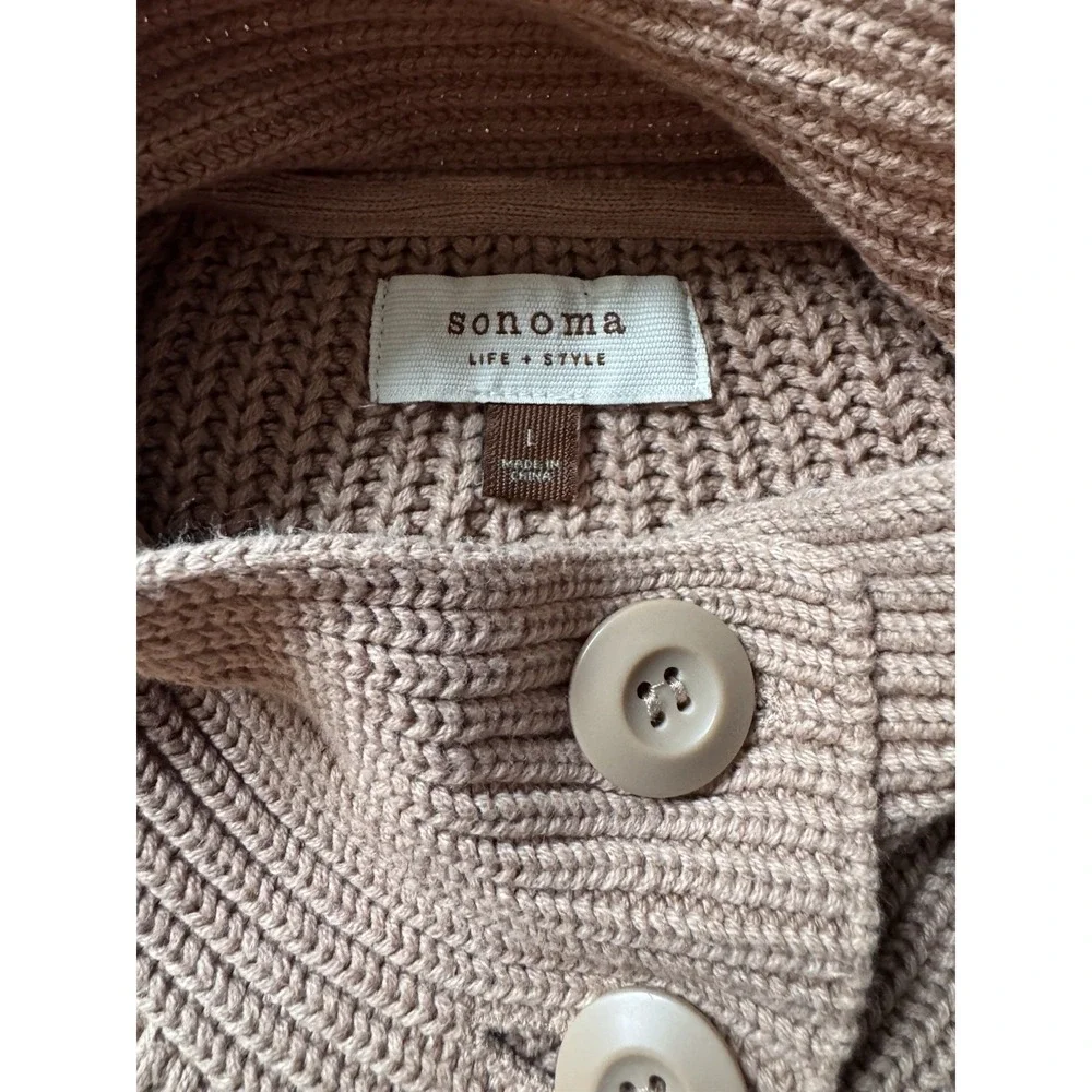 Sonoma Cable Knit Cardigan‎ Sweater L Tan Chunky Cozy Cottagecore